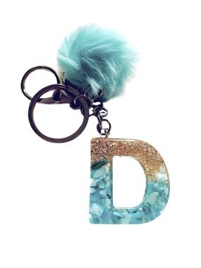 🩵6/$30 — Turquoise 'D' Initial Keychain with Pom Pom